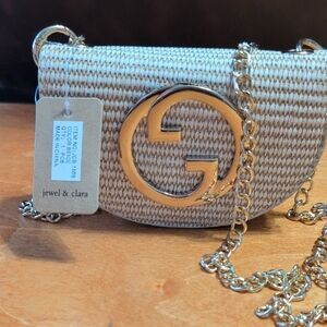 Jewel And Clara Beige Crossbody Bag with Gold Accents